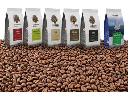 Coffret dégustation 5 cafés sauvages torréfiés d'Ethiopie et 1 café brésilien Yellow Beetle transporté à la voile - Terra Kahwa 1,5kg